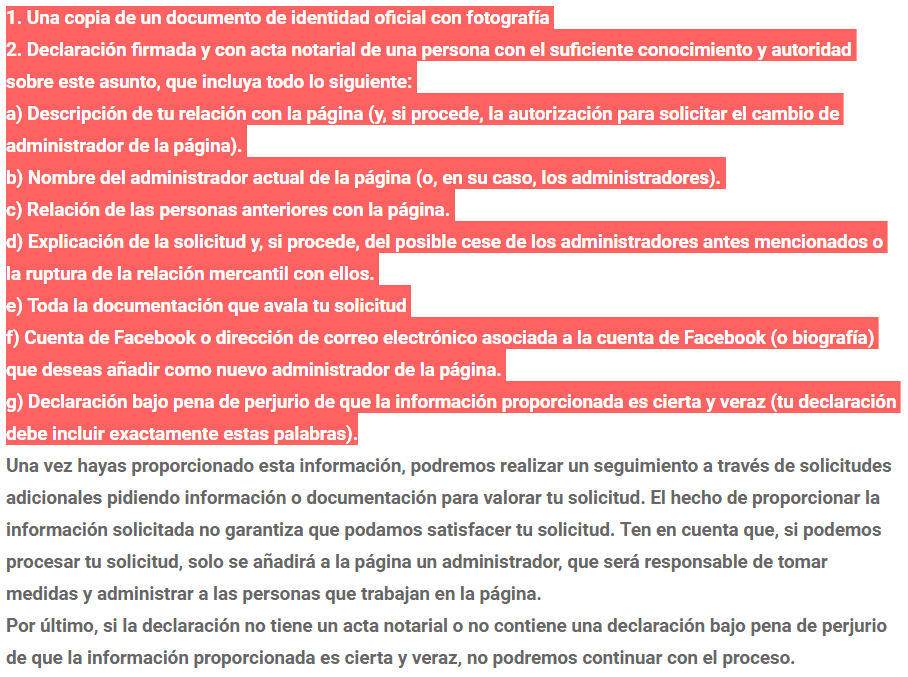 Recuperar pagina de facebook ante notario