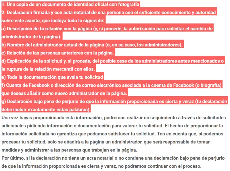 Recuperar pagina de facebook ante notario