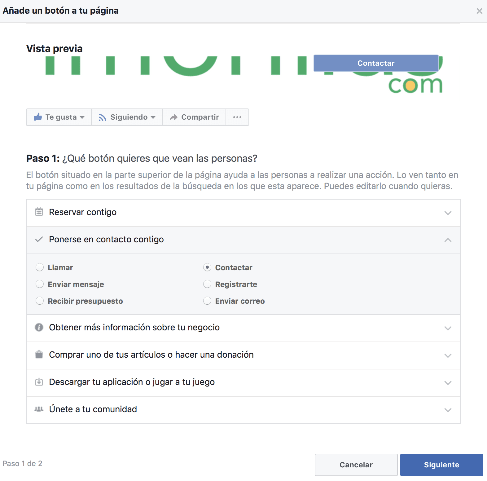 Añadir una llamada a la acción en WhatsApp en facebook suite