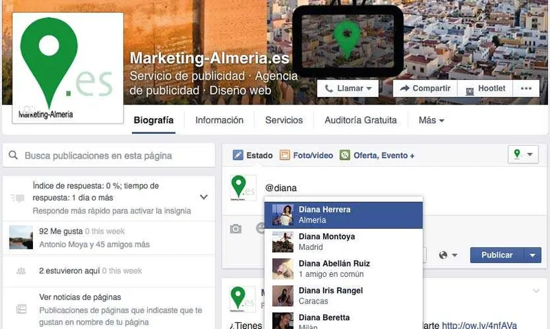mencionar en facebook