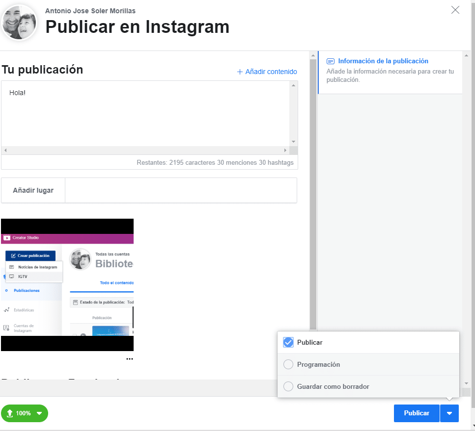Programar Post en Instagram Gratis desde tu ordenador