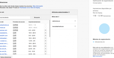 Ubicación de la publicidad en Google Adwords campaña de display